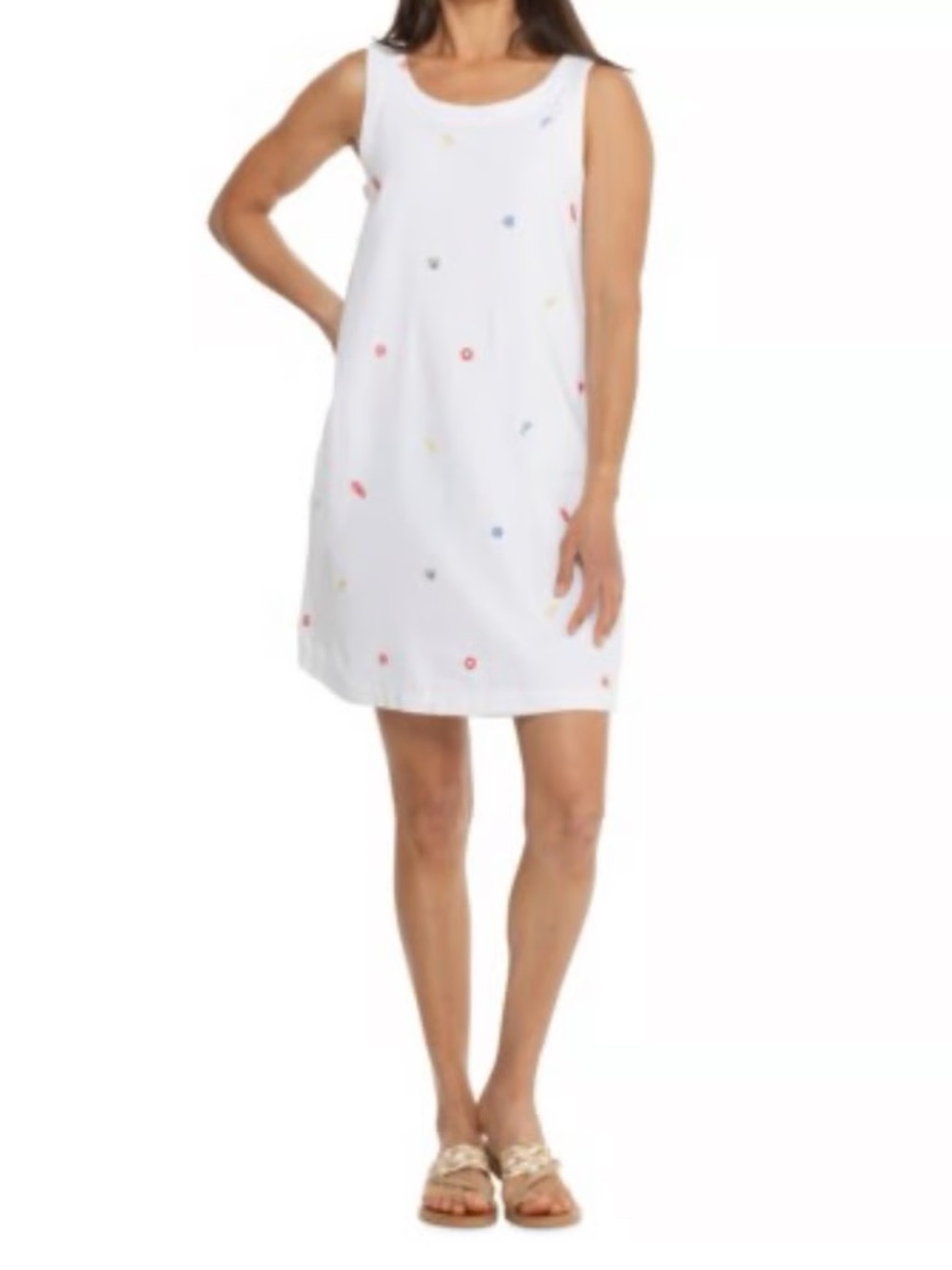C&C California White Shift Dress with Multicolor Ocean Themed Embroidery